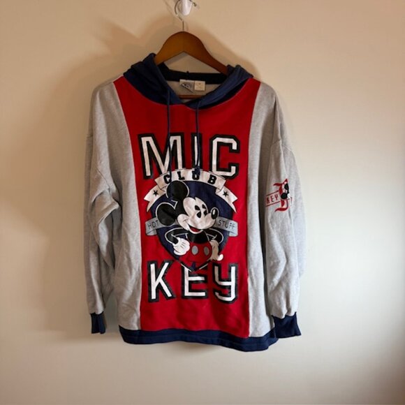 Vintage Disney Hoodie unisex M Red/Blue  Sweatshirt Sweater Mickey Mouse 90s Y2K - Picture 1 of 10